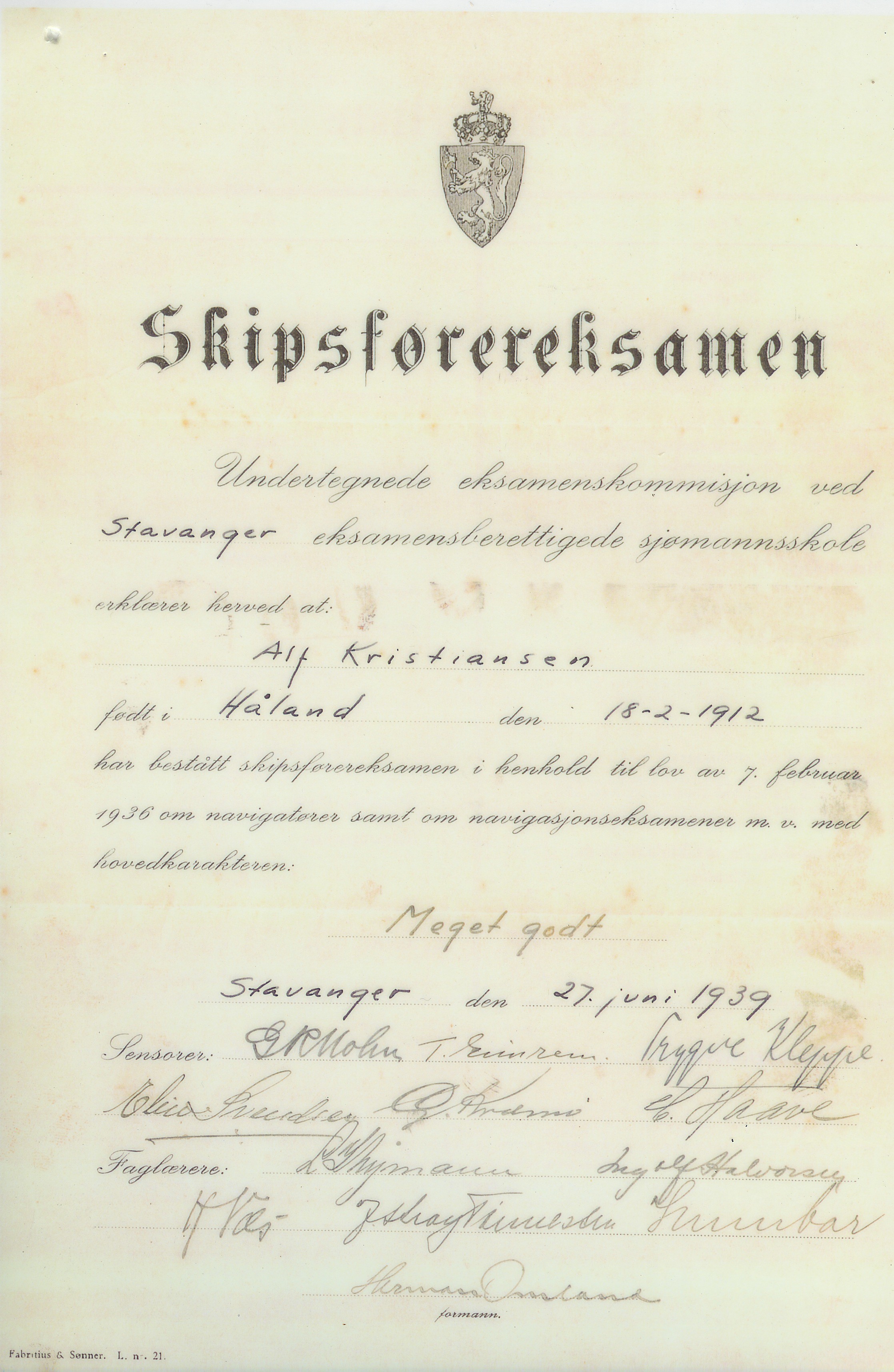 1939.06.27 - Skipsførereksamen - Alf